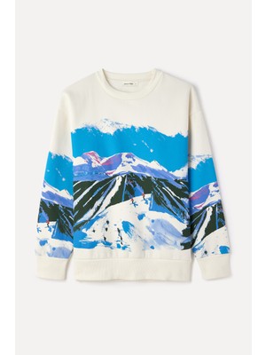 Baskılı Bisiklet Yaka Oversıze Sweatshırt