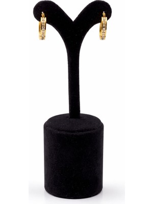 Pangu Zirkon Taş Detaylı Ince Halka Altın Renk Çelik Küpe