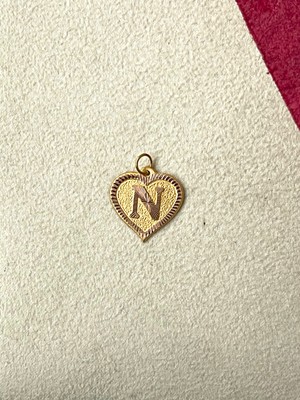 Rupen Kraft 14 Ayar Altın N Harfi Kolye Ucu Altın Kalpli Harf Kolye Ucu Altın Harf