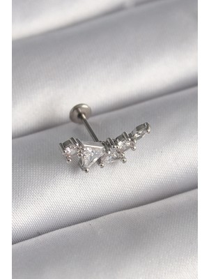 Aspata Store Buğz 316L Çelik Gümüş Renk Zirkon Taşlı Tragus Piercing