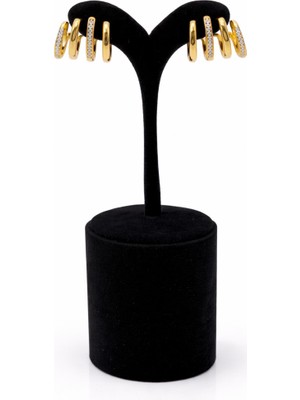 Pangu Zirkon Taşlı ve Düz Çelik Mini Halka Küpe Seti