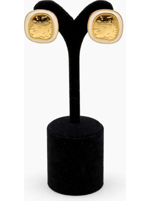 Pangu Altın Renk Beyaz Mineli Çelik Küpe