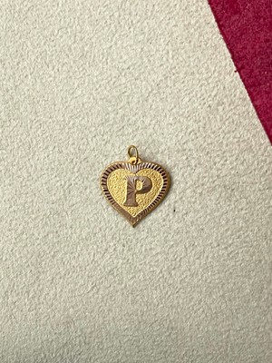 Rupen Kraft 14 Ayar Altın P Harfi Kolye Ucu Altın Kalpli Harf Kolye Ucu Altın Harf