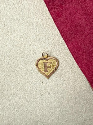 Rupen Kraft 14 Ayar Altın F Harfi Kolye Ucu Altın Kalpli Harf Kolye Ucu Altın Harf