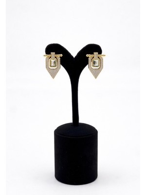 Pangu Geometrik Taş Detaylı Çelik Kadın Küpe