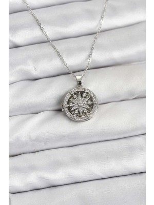 Aspata Store Buğz 316L Çelik Zincir Gümüş Renk Kutup Yıldızı Kapaklı Model Kadın Kolye