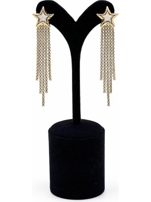 Pangu Yıldız Detaylı Taş Püsküllü Çelik Kadın Küpe