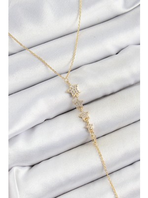 Aspata Store Buğz Pirinç Zirkon Taşlı Sıralı Yıldız Figürlü Y Model Gold Renk Kadın Kolye