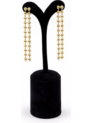 Pangu Altın Renk Boncuklu Uzun Çelik Kadın Küpe