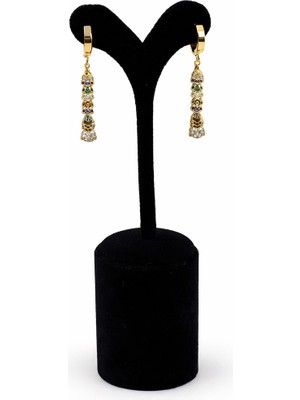 Pangu Altın Renk Çok Renk Taşlı Sallantılı Çelik Kadın Küpe