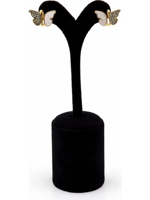 Pangu Altın Renk Kelebek Formlu Taş ve Sedef Detaylı Çelik Kadın Küpe