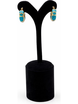 Pangu Turkuaz Mine Detaylı Altın Renk Halka Çelik Kadın Küpe