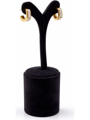 Pangu Kare Zirkon Taş Detaylı Altın Renk Yarım Halka Çelik Küpe