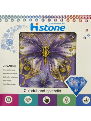 Elegantshop 5d Yapışan Boncuk Goblen Mozaik Tablo Pano 20*20 cm Kelebek