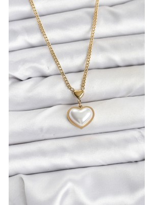 Aspata Store Buğz 316L Çelik Zincir Gold Renk Bombeli Kalp Model Kadın Kolye