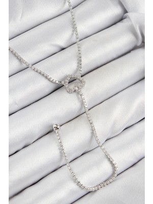 Aspata Store Buğz Pirinç Zirkon Taşlı Kalp Model Gümüş Renk  Y Kolye