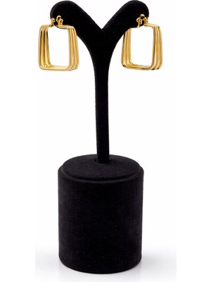 Pangu Geometrik Dikdörtgen Altın Renk Çelik Küpe