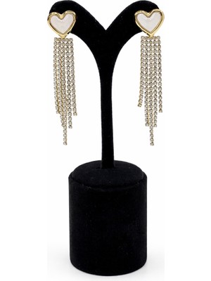 Pangu Kalp Detaylı Taş Püsküllü Çelik Kadın Küpe