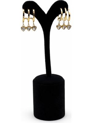 Pangu Kalp Figürlü Zirkon Taş Detaylı Altın Renk Çelik Halka Kadın Küpe