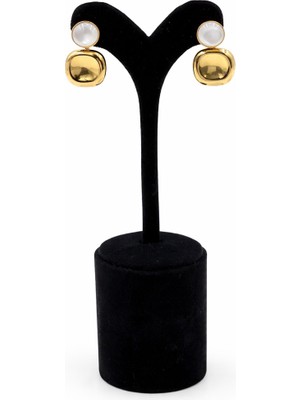 Pangu Sedef Detaylı Altın Renk Çelik Kadın Küpe