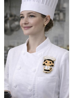 Modex Altın Rengi Mineli Sevimli Kadın Aşçı Broş (4cm)