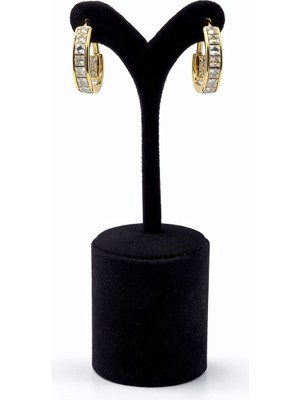 Pangu Zirkon Taşlı Altın Renk Halka Çelik Küpe