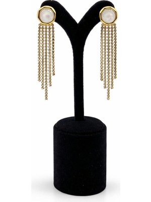 Pangu Inci Detaylı Zirkon Taşlı Zincir Sallantılı Çelik Küpe