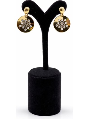 Pangu Inci Detaylı Yuvarlak Altın Renk Çelik Küpe