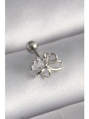 Aspata Store Buğz 316L Çelik Gümüş Renk Zirkon Taş Detay Kurdele Model Tragus Piercing