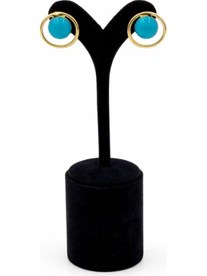 Pangu Turkuaz Taşlı Çelik Kadın Küpe