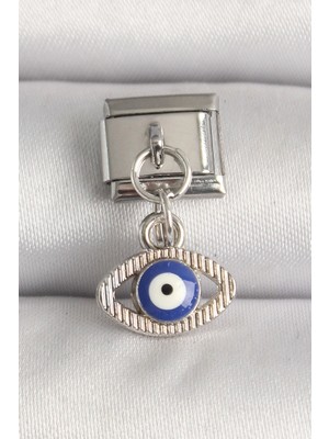 Aspata Store Buğz 316L Çelik Gümüş Renk Nazar Boncuk Detaylı Göz Model Nomination Charm