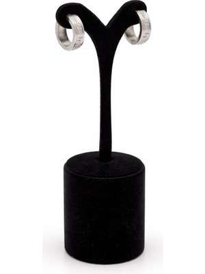 Pangu Greek Key Desenli Gümüş Renk Halka Çelik Küpe