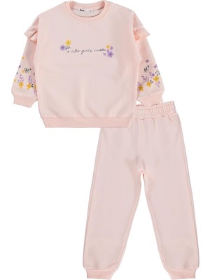 Civil Girls Kol Fırfırlı Çiçek Baskılı 2-5 Yaş Eşofman Takımı - Pembe 4-5 Yaş
