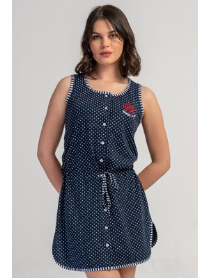 Vienetta Kadın Kalın Askılı Önden Düğmeli Lacivert Gecelik Tunik C2T7N3305