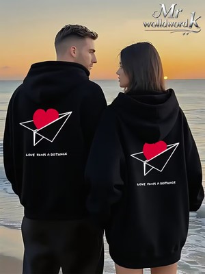 Nevermind Love From A Distance Sevgili Kombini Hoodie – Unisex Oversize Kapüşonlu Sweatshirt 2’li Set