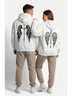 Nevermind Unisex His Angel & Her Guardian Baskılı Sevgili Kombini Hoodie Seti