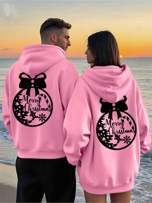 Nevermind Yılbaşı Sevgili Kombini Hoodie Merry Christmas Baskılı Oversize Unisex Kapüşonlu Sweatshirt 2’li Set