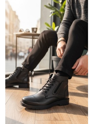 Enoch Hakiki Deri Yan Fermuar Detaylı Bağcıklı Erkek Bot