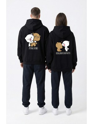 NEVERMIND Nevermind Unisex Oversize Ayıcık Baskılı Çift Hoodie