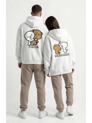 Nevermind Unisex Oversize Ayıcık Baskılı Çift Hoodie