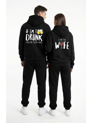 Nevermind Unisex Siyah Mizahi Yazı Baskılı Sevgili Kombini Oversize Hoodie Seti