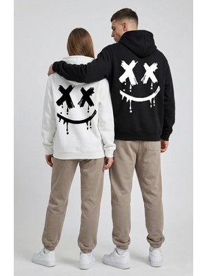 Nevermind Unisex Smile Baskılı Sevgili Kombini Oversize Hoodie Seti