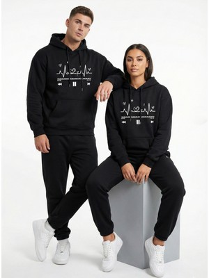 Nevermind Unisex Oversize Kalp Ritmi Baskılı Çift Hoodie