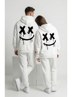 Nevermind Unisex Smile Baskılı Sevgili Kombini Oversize Hoodie Seti
