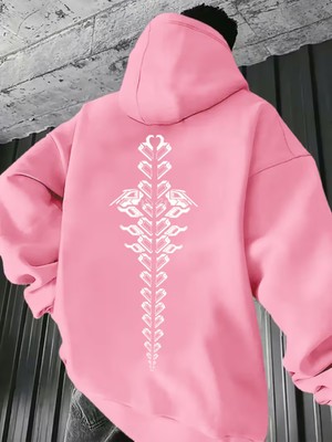 Nevermind Unisex Oversize Siyah Hoodie Omurga Figürlü Geometrik Baskılı Kapüşonlu Streetwear Sweatshirt