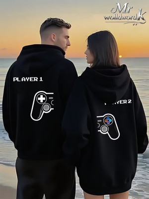 Nevermind Player 1 Player 2 Sevgili Kombini Hoodie – Unisex Oversize Kapüşonlu Sweatshirt 2’li Set