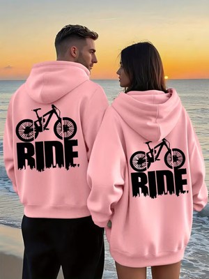 Nevermind Sevgili Çift Kombin Hoodie 2'li Set Ride Baskılı Unisex Oversize 3 Iplik Kapüşonlu