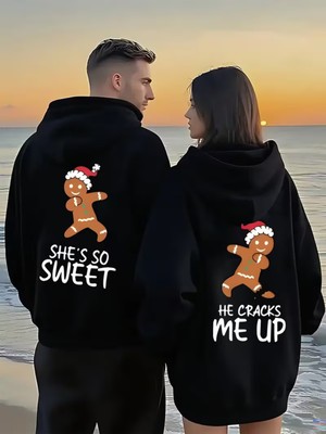 Nevermind Sevgili Çift Kombin Hoodie – Gingerbread Baskılı Oversize Kapüşonlu Sweatshirt 2’li Set