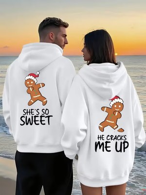 Nevermind Sevgili Çift Kombin Hoodie – Gingerbread Baskılı Oversize Kapüşonlu Sweatshirt 2’li Set