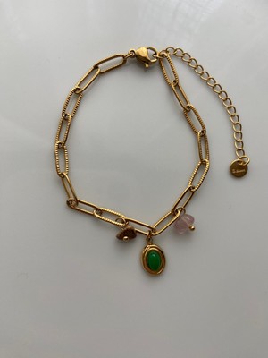 Anetta Jewelry Kadın Altın Renk Charmlı Doğal Taşlı Ataç Model Zincir Çelik Bileklik